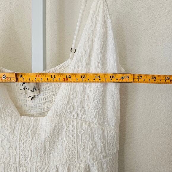 CLEOBELLA Violet Embroidered Spaghetti Strap V-Neck Bow Smocked Mini Dress Sz M - Picture 14 of 16